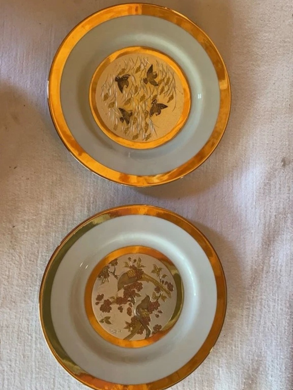 Vintage Japanese Kutani Porcelain Plates with Gold Rim- Set of 2